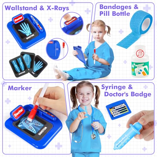 IVENRXIU Kids Doctors Play Set, 15 Pcs Doctor Kit for Toddlers 3-5, Doctor Set with Real Stethoscope, Pretend Play Toys fo...