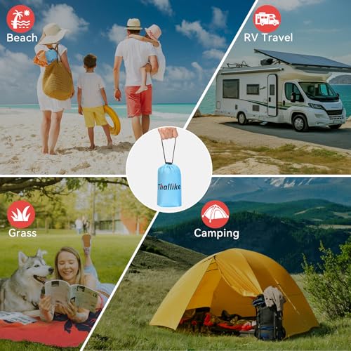 Beach Blanket, Waterproof Sandproof Beach Mat with Stakes and Inflatable Camping Pillow, 79" X 83" Quick Drying Lightweigh...