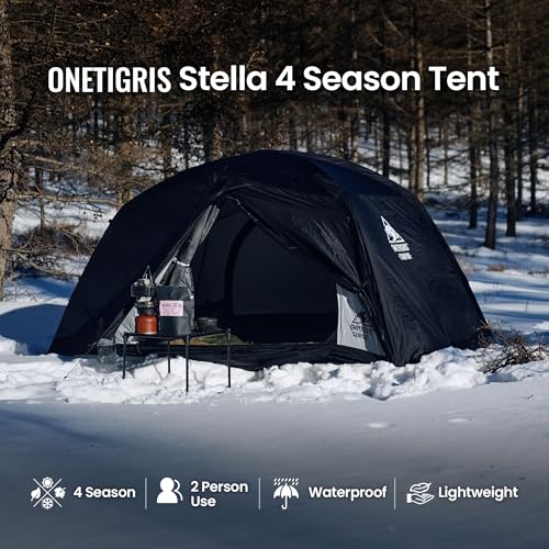 OneTigris Stella 4 Season Camping Tent Backpacking 2 Person Waterproof Lightweight Easy Setup Instant 3000mm Waterproof Ra...