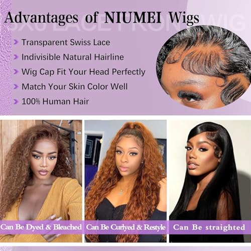 Deep Wave Lace Front Wigs Human Hair 13x6 HD Lace Front Wigs Human Hair Pre Plucked 210% Density 20 Inch Natural Color