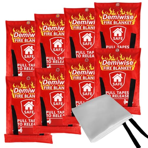 Demiwise Fire Blankets for Home and Kitchen,8-Pack 40"x40" Emergency Fire Safety Blankets for People House Car Office Ware...