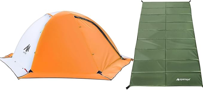 Foam Sleeping Pad + Backpacking Tent, Orange 2 Person 4 Season Tent & Foldable Camping Mattress Extra Thick Waterproof Ten...