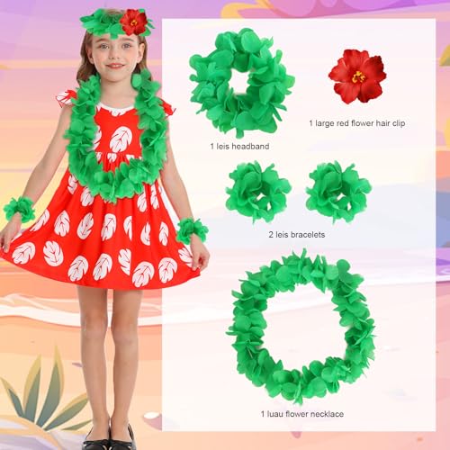Benylion Hawaiian Dress Red Leaf Hawaiian Dress Summer Dress for Girls Halloween Christmas Costumes Cosplay Birthday