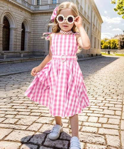 Btonai Pink Costume for Girls Cowgirl Costume Dress Kids Disco Outfits Movie Dress up Halloween Party Cosplay 4-13Y
