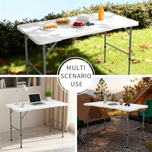 JALANCY Folding Tables with Carrying Handle Lightweight Rectangular Portable Plastic Camping Table Steel Legs for Party, D...