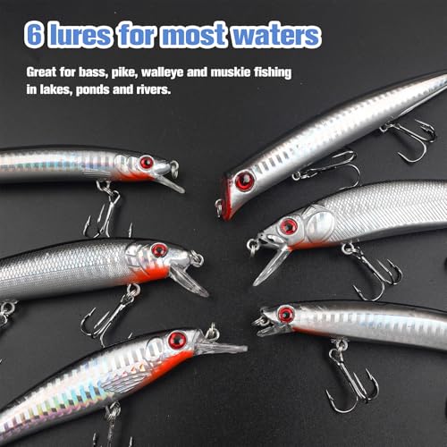 Saltwater Fishing Lures Kit, Surf Fishing Minnow Lures Jerkbait Popper Plugs Deep Diving Hard Baits Treble Hooks for Strip...