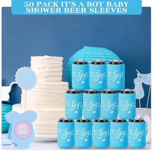 Mifoci 50 Pcs Baby Shower Decorations It's a boy blue Party Can Cooler Beer Sleeves for Gender Reveal Party Favors Baby Ca...