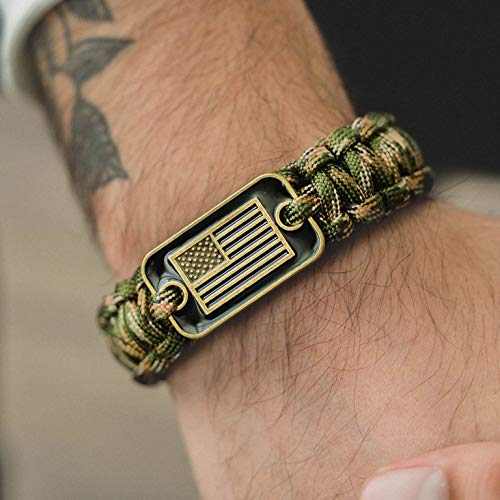 Hero Company Camo Paracord Bracelet - Tactical Survival Bracelet for Men with Bronze USA Flag - Helps Pair Military Vetera...