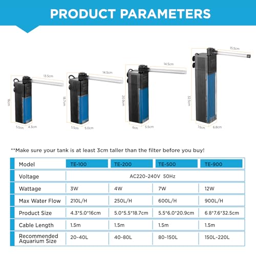 Weipro Internal Fish Tank Filter, 4W Adjustable Water Flow Submersible Aquarium Filter Pump for 10~20 Gallon Freshwater or...