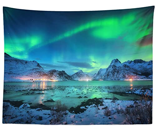 BELECO 7x5ft Fabric Aurora Borealis Backdrop Arctic Snow-Capped Mountains Lake Scenery Northern Lights Norway Winter Lands...