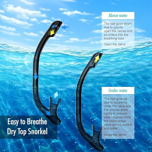 Snorkeling Gear for Adults, JRing Snorkel Mask Set with 180 Degree Tempered Glass Anti Fog Goggles Scuba Dry Top Snorkel f...