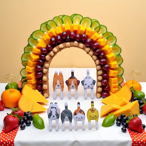 7Pcs Cute Reusable Safety Plastic Food Fruit Fork Picks, Animals Cake Dessert Forks Mini Cartoon Puppy Dog Toothpick for P...