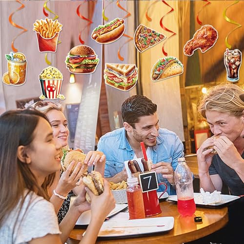 40 Pcs Fast Food Hanging Swirls Includes 20 Pcs Fast Food Hanging Cards, 20 Pcs Single Hanging Swirls for Hamburger Party ...