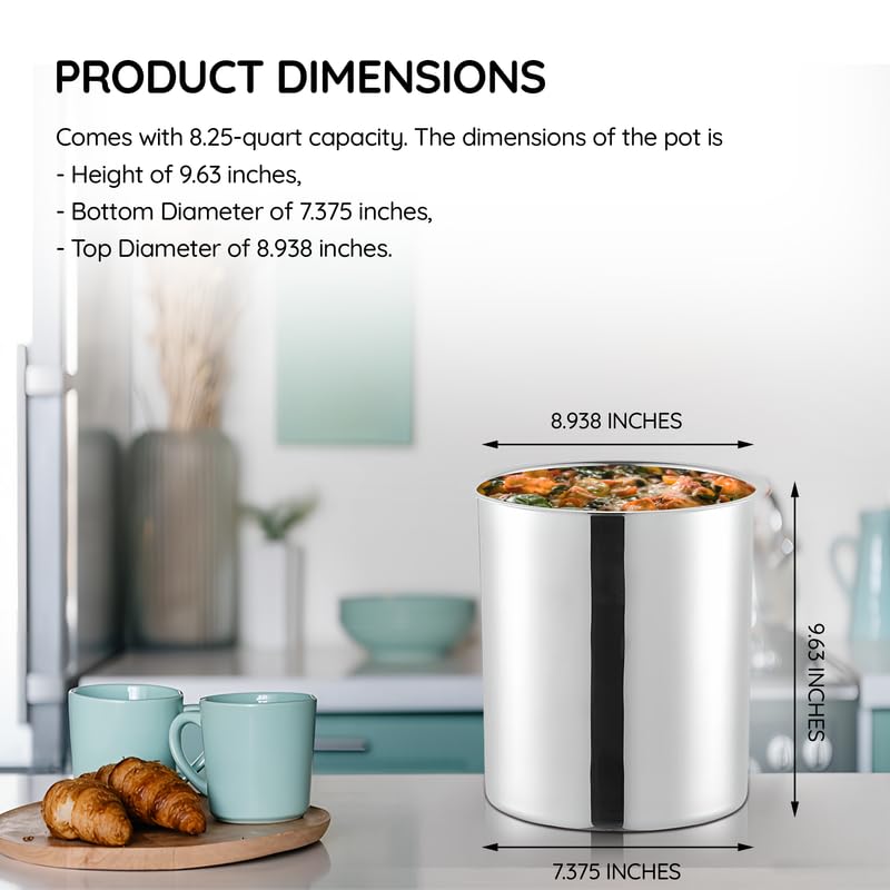 OCS Parts 8 Quart Bain Marie Pot with Lid Set | 9-5/8" x 7-3/8" Stainless Steel Pot for Warm or Cold Food, Home Kitchens, Stovetop, Steam Tables, Catered Events, Soup Warmers or Buffet and Salad Bars