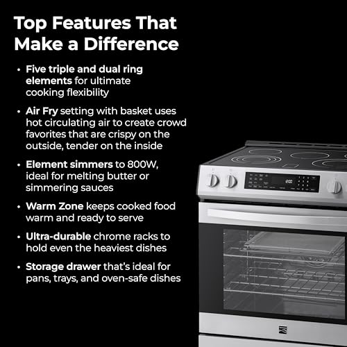 Kenmore 5.6 cu. ft. Front Control Electric Range Oven with 5 Elements - True Convection, Air Fry, Self Clean Oven, Tempera...