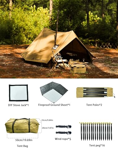 Hot Tent with Stove Jack – 4 Season Waterproof & Windproof Shelter for 1–4 People, Lightweight for Camping, Hiking, Huntin...