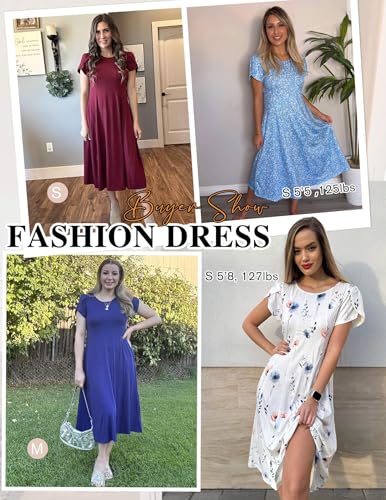 ZEAGOO Womens Casual Dresses for Summer Short Sleeve Flare Midi Dress Loose Flowy Beach Sundress