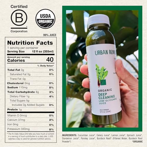 Urban Remedy Organic Deep Cleaning Juice, Cold-Pressed, 12 fl oz, Detoxifying Green Juice with Burdock Root & Dandelion Gr...