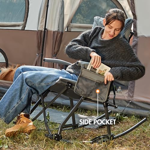 Portal Folding Rocking Chair Indoor & Outdoor Thick Padded Rocking Recliner Chair Portable Camping Rocker for Patio Front ...