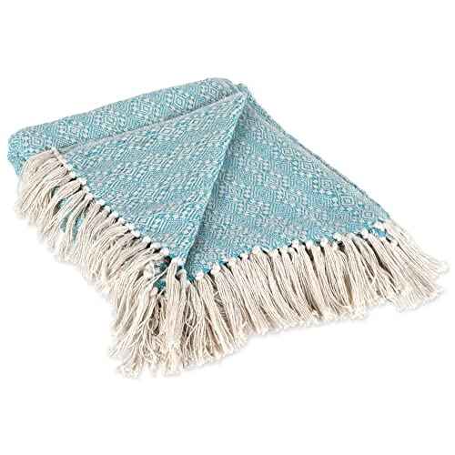 DII Diamond Stitch Woven Throw, Organic Modern, 50 x 60, Aqua