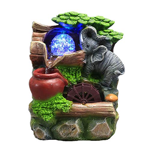 WAWLIVING Tabletop Fountain Indoor Small Rockery Desktop Mountain Cascading Waterfalls with Rolling Ball Waterwheel for Gi...