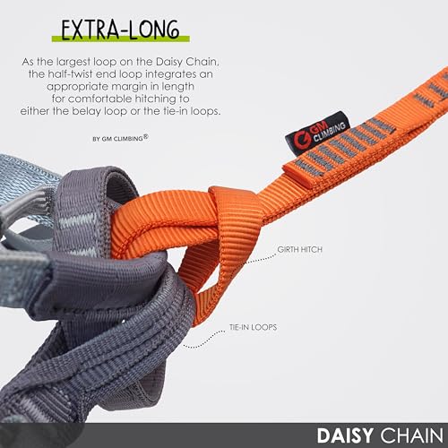 GM CLIMBING 16mm Nylon Daisy Chain Sling 22kN 120cm / 48in CE UIAA Certified for Leading Aid Climb Ascender Rigging Hammoc...
