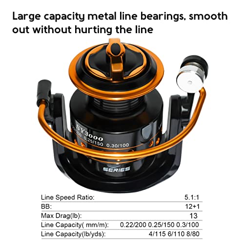 Summer and Centron Spinning Reels, 12 +1 BB Light Weight & Ultra Smooth Reel for Ice/Summer 3000/1000 Fishing Reel by QINGLER