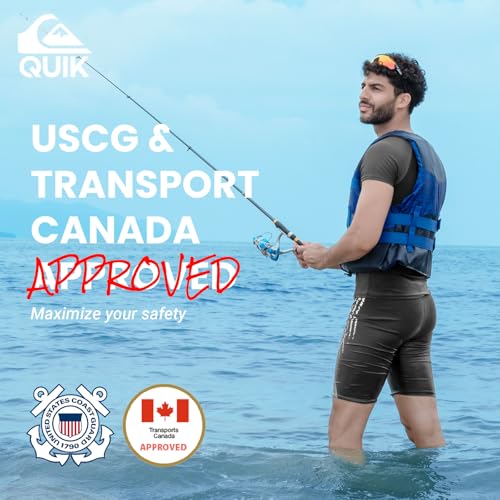 QUIKSILVER USCG Approved Men's Life Vest Type III PFD, Lightweight EPE Foam Life Jackets with Quick-Release Buckles and Dr...