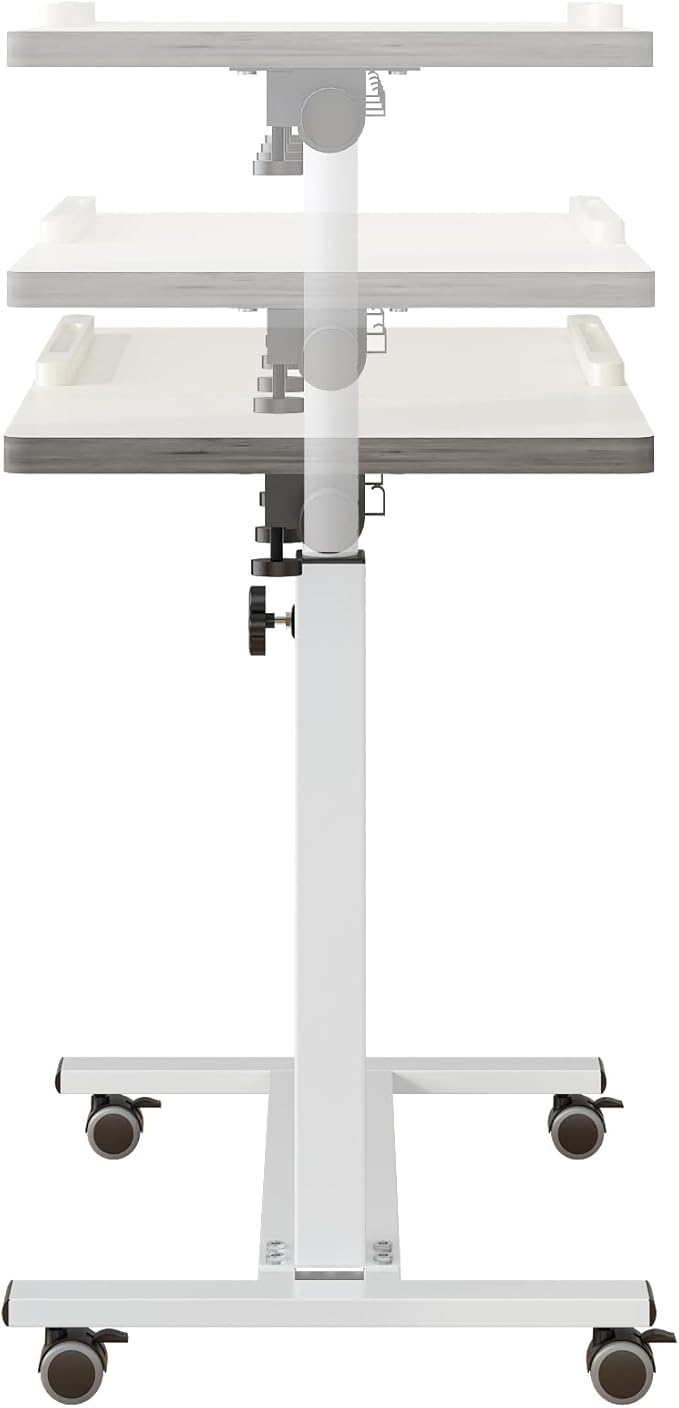 TigerDad Over Bed Table with Wheels Adjustable | Rolling Laptop Table Overbed Desk Hospital Tray Table Sofa Chair Side Table for Home Office (White)