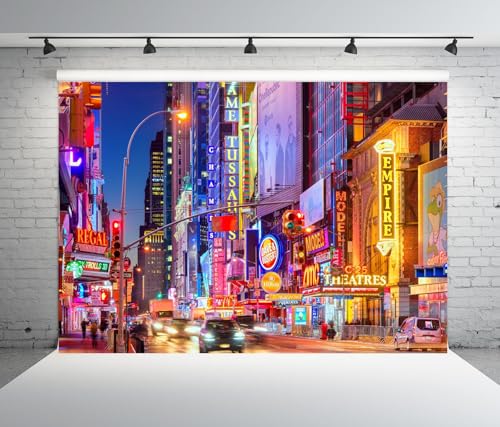 Loccor 8x6ft Fabric New York City Backdrop Manhattan 42nd Street Night Theaters Stores Photography Background Time Square ...