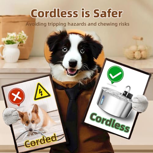 Dog Water Fountain for Large Dogs, 7L/1.8Gal 4200mAh Cordless Water Dispenser for Dogs, Stainless Steel Automatic Pet Wate...