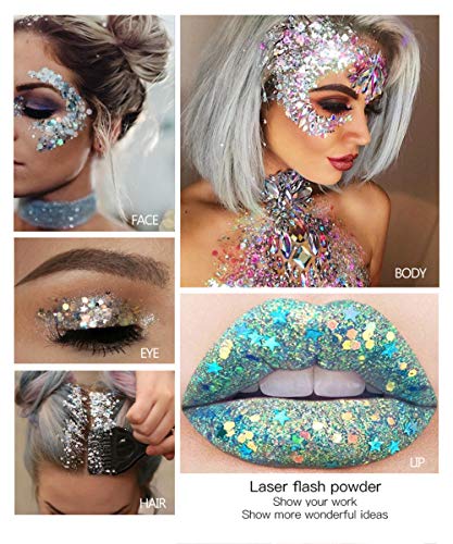 GL-Turelifes Mermaid Sequins Chunky Glitter Liquid Eyeshadow Glitter Body Gel Festival Glitter Cosmetic Face Hair Nails Ma...