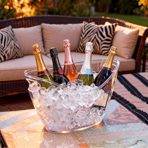 USUIT 8-Litre Ice Bucket for Parties 2 Pieces (in 1 Package), Clear, Portable Drink Bucket for Cocktail/Champagne/Beverag...