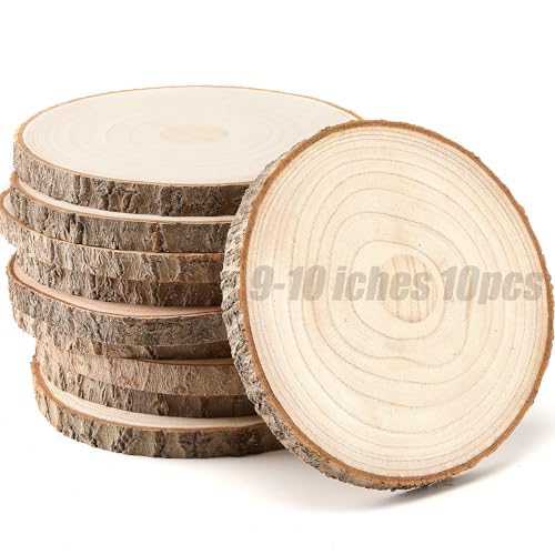 10 pcs Large Wood Slices for Centerpieces 9-10 inches Wood Rounds for Tables Decor Rustic Wood Circles for DIY Crafts and ...