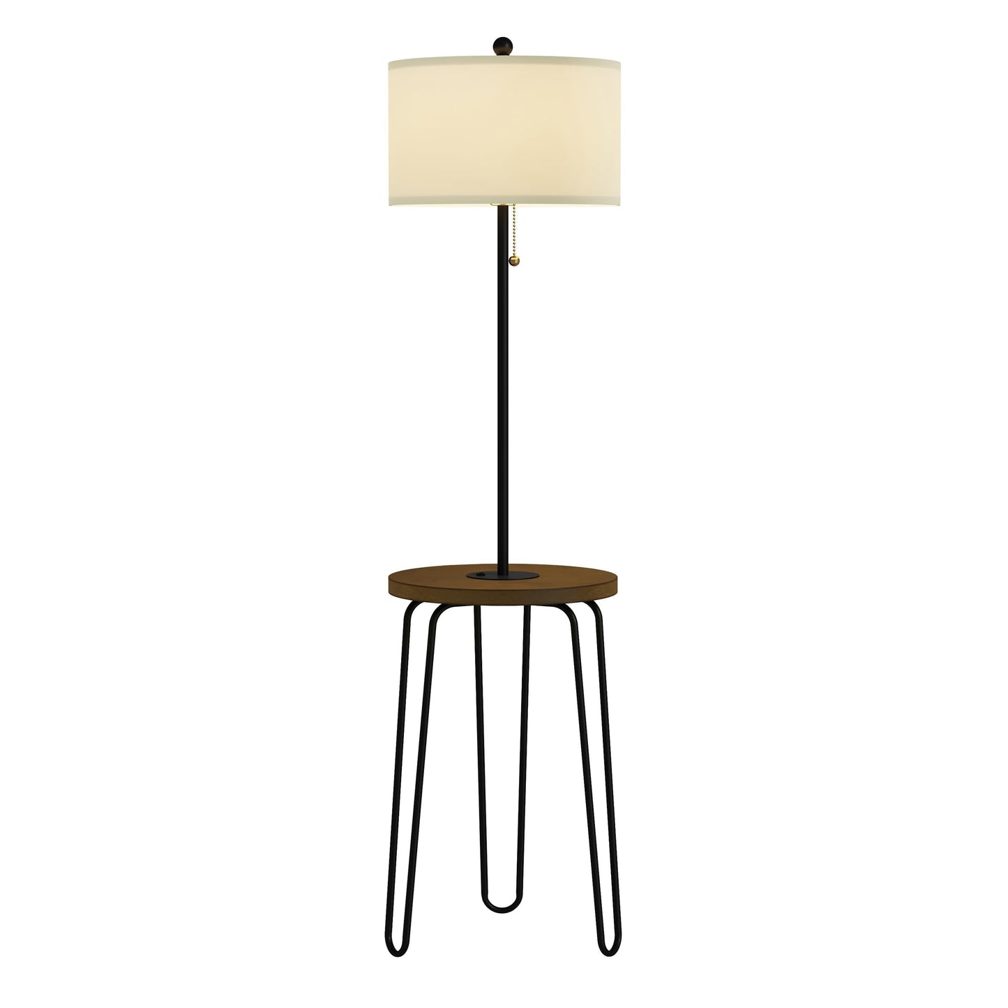 Lavish Home Floor Lamp with Table - Mid-Century Modern Nightstand or Side Table with USB Port and Hairpin Legs - Standing Light with Shelves