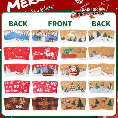 Dorizeg Christmas Cups with Lids and Sleeves 12oz Disposable Coffee Cups with Lids Hot Chocolate Cups 10 Designs, Christma...