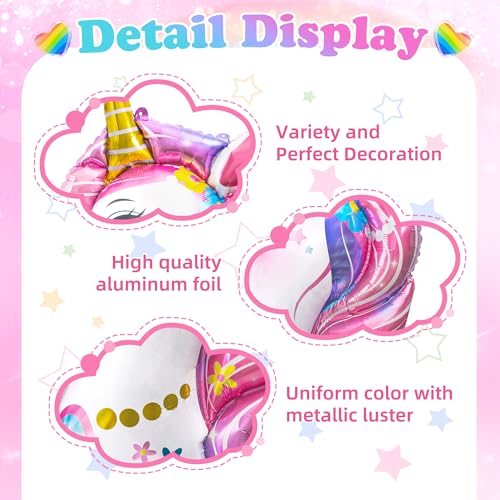 2 Pack Unicorn Balloons, Unicorn Birthday Party Decorations, Large Foil Head Balloon for Girls Birthday Decoration Wedding...