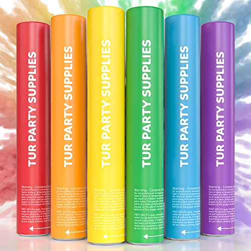 Rainbow Powder Cannons Smoke Bombs Biodegradable Poppers | Assorted 6 Pack | Launch 25 ft | 12 inch | Decorations For Phot...