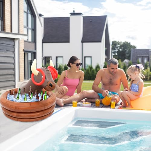 Inflatable Water Bull Ice Bucket with Rings Toss,Bull Cooler Beverage Serving Container Christmas Decorations Party Suppli...