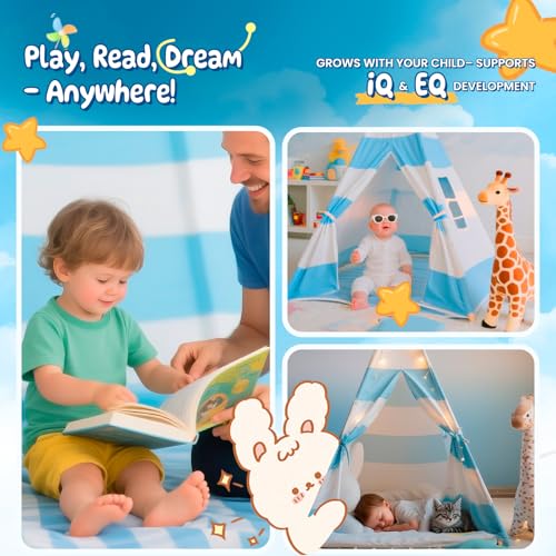 xiaowantong Teepee Tent for Kids with Padded Mat, Lights, and Carry Bag, Washable Playhouse for Indoor Use, Ideal Play Ten...
