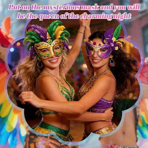 MOSIOBERDAVIAN 24 Pcs Mardi Gras Masks Bulk Paper Masquerade Masks Pack Vintage Carnival Mask for Masquerade Party Supplie...