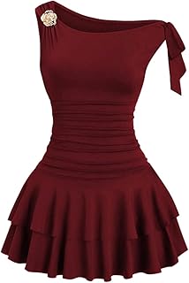 Floerns Women's Mini Dress Off The Shoulder Metal Floral Sleeveless Layered Hem Going Out Dresses