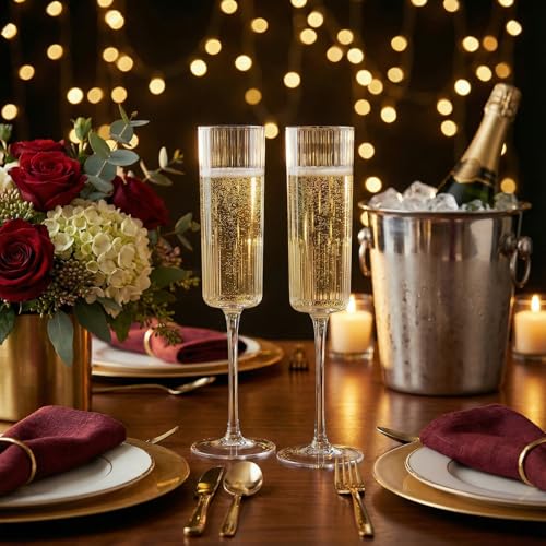 Joyido 36 Pack Clear Plastic Champagne Flutes - 6oz Ribbed Disposable Champagne Glasses - Clear Vintage Mimosa Glasses wit...