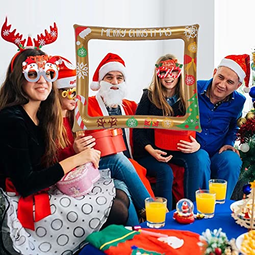 Photo Booth Party Props 32 Pcs - Inflatable Picture Frame & Props for Xmas Family Winter Holiday Games Decorations & Favor...