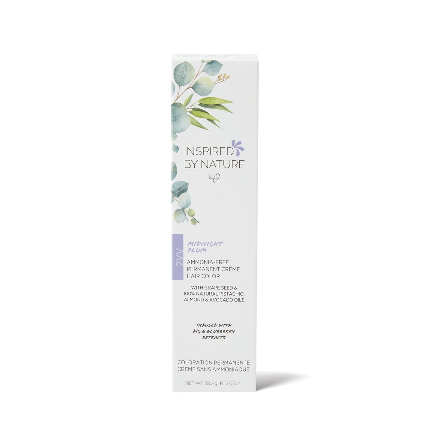 ion Inspired By Nature Permanent Hair Color Midnight Plum 2VV, made from 100% naturallyderived polymers, cruelty free, vegan, PP