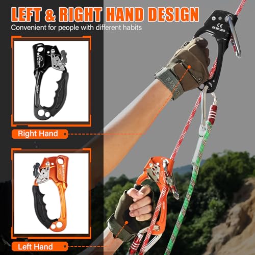 UIAA & CE Certified Rope Ascender Aluminum Alloy Rock Climbing Gear Strong Rigging Rappelling Equipment for Rock Tree Clim...