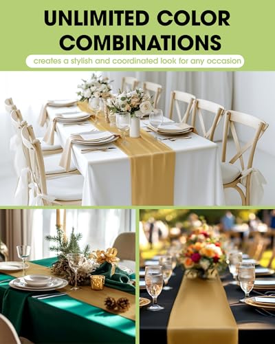 Pureegg Gold Plastic Table Runners - 12 Pack, 14'' x 108'', Water Resistant & Disposable Centerpiece Decorations for Table...
