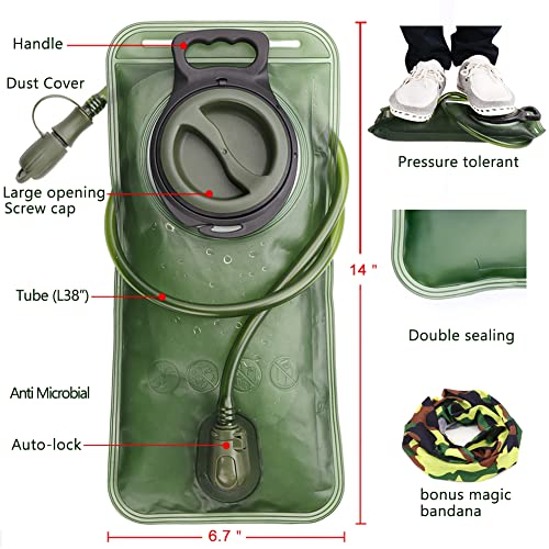 Hydration Bladder, 1.5-2-3L Water Bladder for Hiking Backpack, BPA-Free Leak Proof Water Reservoir Storage Bag, Water Pouc...