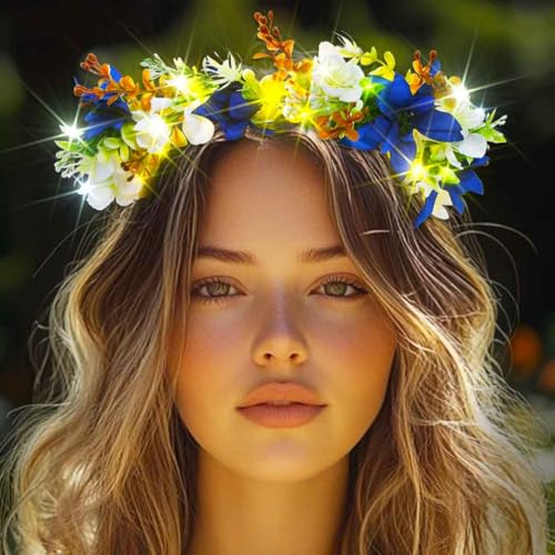 DRESBE Light Up Flower Crown Headbands LED Party Floral Hair Accessories for Women