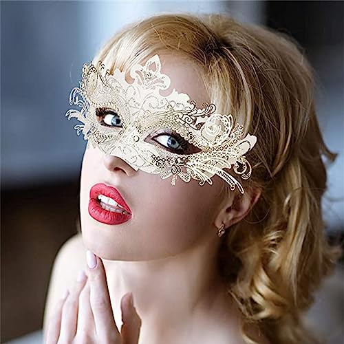 Seglorwy Womens Masquerade Mask Metal Rhinestone Venetian Halloween Christmas Evening Prom Ball Party Mask